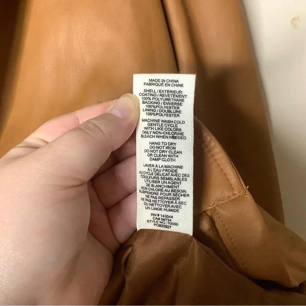 < Avec Les Filles Tan Faux Leather Blazer Jacket > - Picture 5 of 6